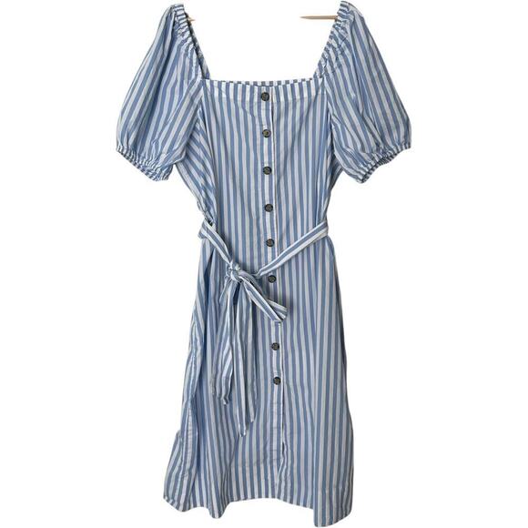 J Crew Harborfront Carol Stripe Button Down Cotton Puff Sleeve MIDI Dress (XL) - Picture 9 of 16